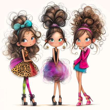 Three Fashion Friends Besties 100% Cotton Fabric Panel Block S4075