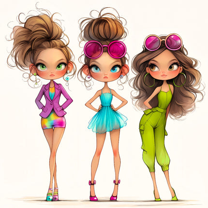 Three Fashion Friends Besties 100% Cotton Fabric Panel Block S4077