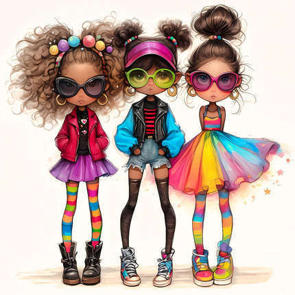 Three Fashion Friends Besties 100% Cotton Fabric Panel Block S4078