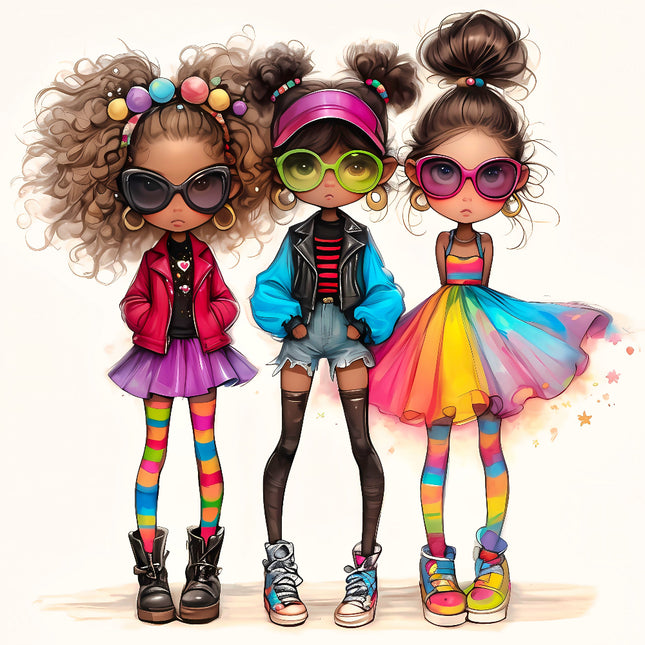 Three Fashion Friends Besties 100% Cotton Fabric Panel Block S4078