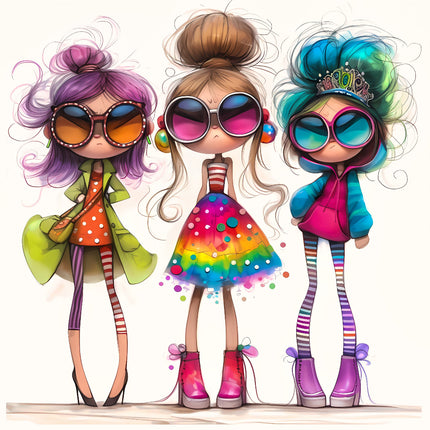 Three Fashion Friends Besties 100% Cotton Fabric Panel Block S4079