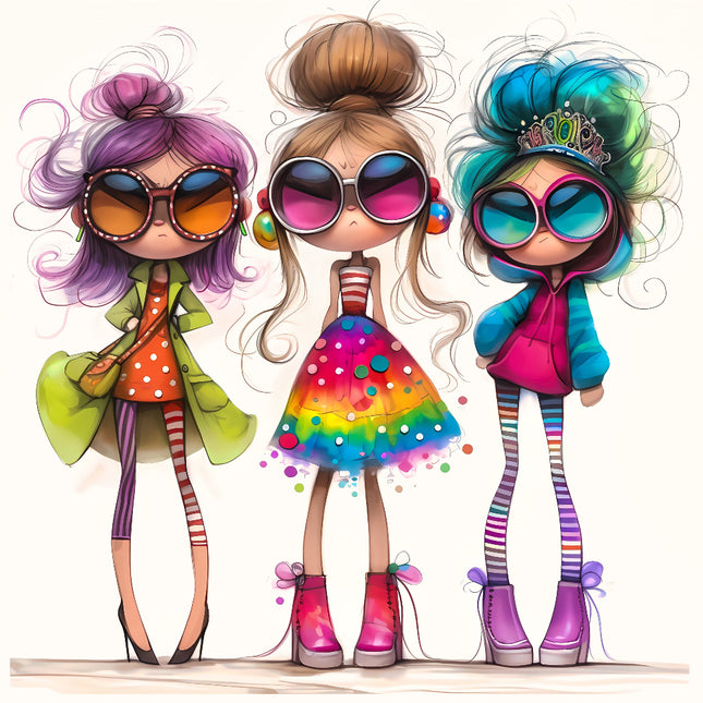 Three Fashion Friends Besties 100% Cotton Fabric Panel Block S4079