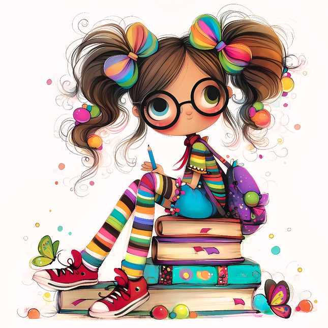 Girl With Books Reader 100% Cotton Fabric Panel Block S4117