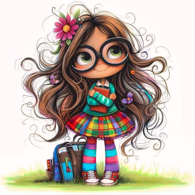 Girl With Books Reader 100% Cotton Fabric Panel Block S4118