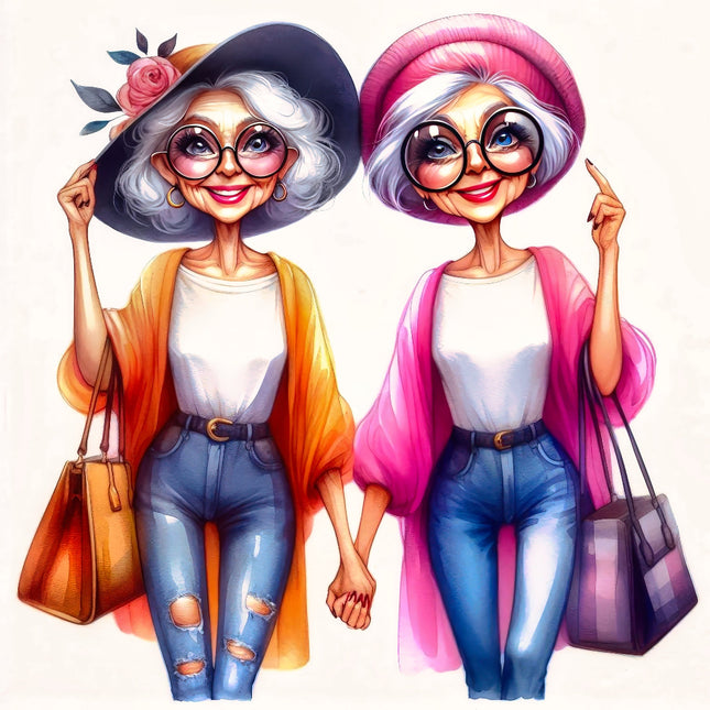 Women Friends Shopping 100% Cotton Fabric Panel Block S4125