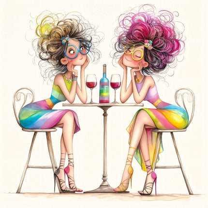 Night Out Women Friends 100% Cotton Fabric Panel Block S4134