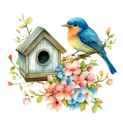 Bird House & Bird 100% Cotton Fabric Panel Block S4149
