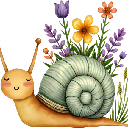 Floral Snail 100% Cotton Fabric Panel Block S4155