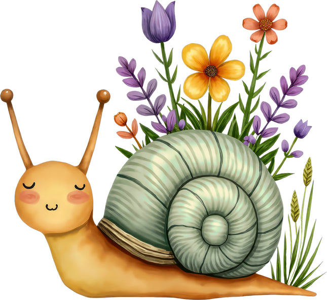 Floral Snail 100% Cotton Fabric Panel Block S4155