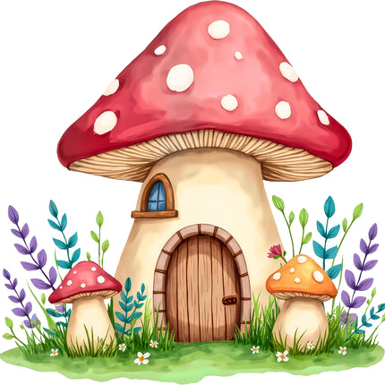 Mushroom House 100% Cotton Fabric Panel Block S4163
