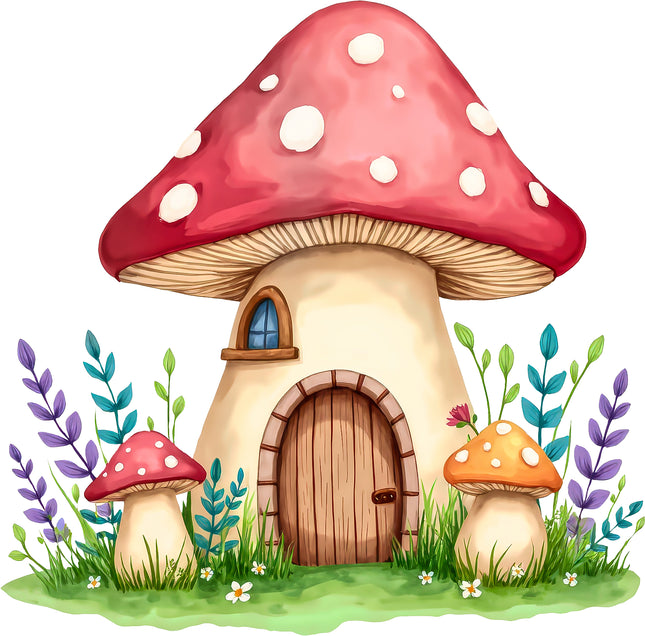 Mushroom House 100% Cotton Fabric Panel Block S4163