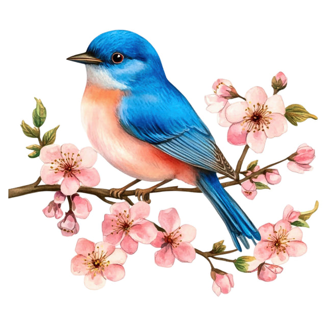 Blue bird perched on a branch fabric panel