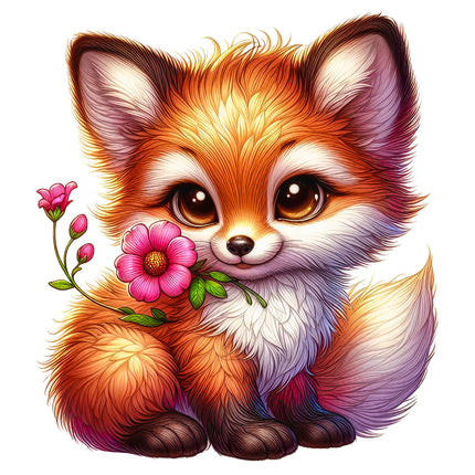 A digitally printed fabric panel featuring a cute fox with flowers.