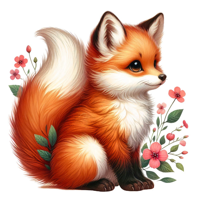 A digitally printed fabric panel featuring a cute fox with flowers.