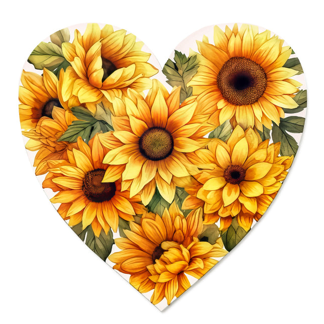 A fabric panel block featuring a heart-shaped arrangement of sunflowers.