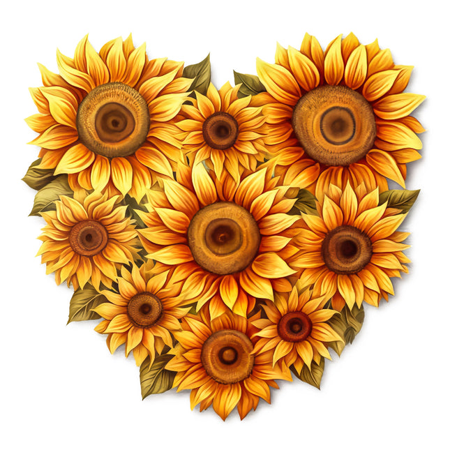 A fabric panel block featuring a heart-shaped arrangement of sunflowers