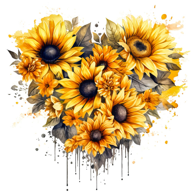 A digitally printed 100% cotton fabric panel featuring a heart sunflower