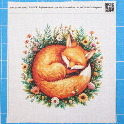Digital fabric pattern of a fox surrounded by flowers fabric panel