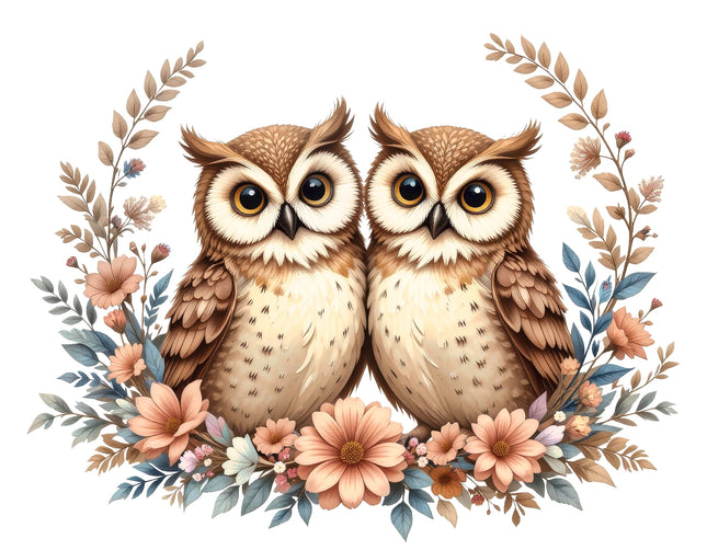 A fabric panel featuring two owls fabric panel