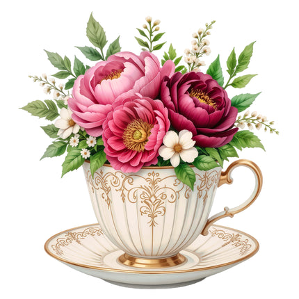 Floral Teacup 100% Cotton Fabric Panel Block S8025