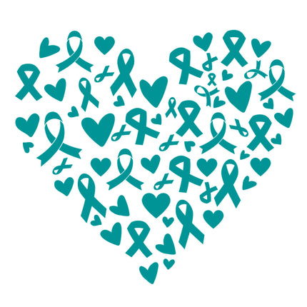 Teal Ribbon Heart Ovarian Cancer Awareness 100% Cotton Fabric Panel Block S86