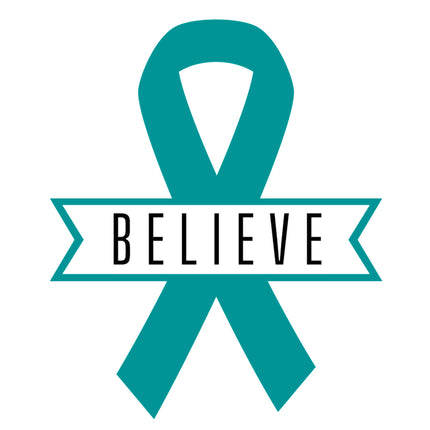 Teal Ribbon Ovarian Cancer Awareness 100% Cotton Fabric Panel Block S91