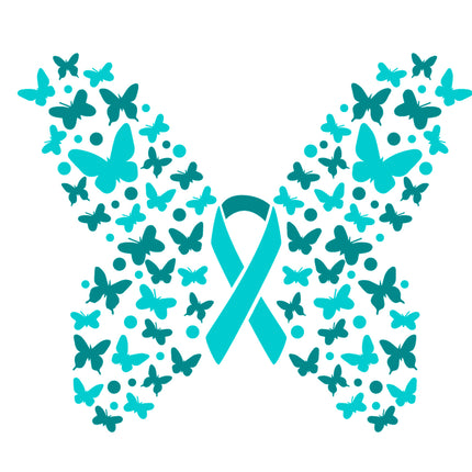 Teal Ribbon Butterfly Ovarian Cancer Awareness 100% Cotton Fabric Panel Block S92