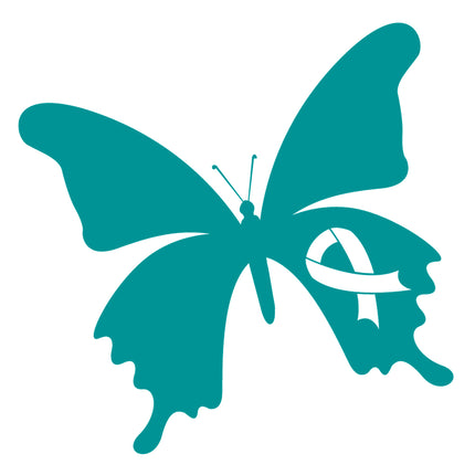 Teal Ribbon Butterfly Ovarian Cancer Awareness 100% Cotton Fabric Panel Block S93