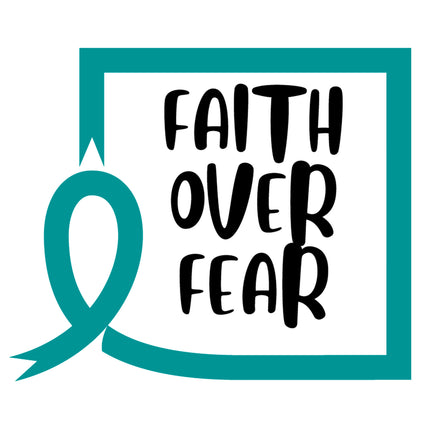 Teal Ribbon Ovarian Cancer Awareness 100% Cotton Fabric Panel Block S95