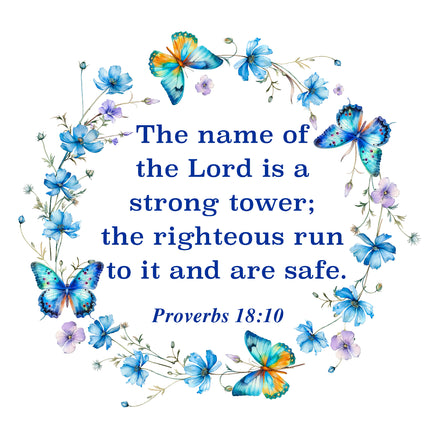 Proverbs 18:10 Faith Scripture 100% Cotton Fabric Panel Block SA13