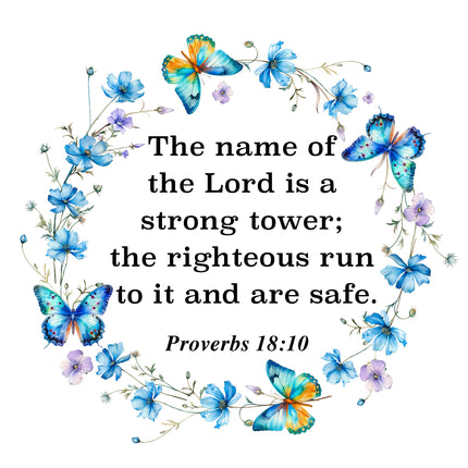 Proverbs 18:10 Faith Scripture 100% Cotton Fabric Panel Block SA14