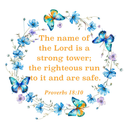 Proverbs 18:10 Faith Scripture 100% Cotton Fabric Panel Block SA15