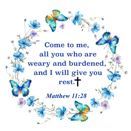 Matthew 11:28 Faith Scripture 100% Cotton Fabric Panel Block SA17