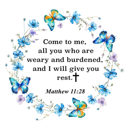 Matthew 11:28 Faith Scripture 100% Cotton Fabric Panel Block SA19