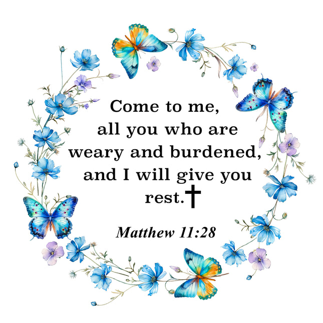 Matthew 11:28 Faith Scripture 100% Cotton Fabric Panel Block SA19