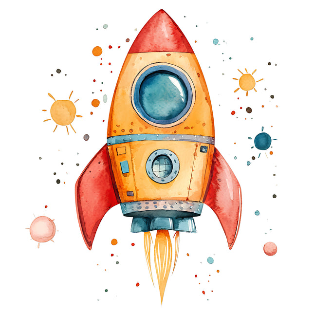 Astronaut Spaceship 100% Cotton Fabric Panel Block SA69