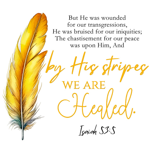 Isaiah 53:5 Bible Verse Feather Scripture 100% Cotton Fabric Panel Block SC110