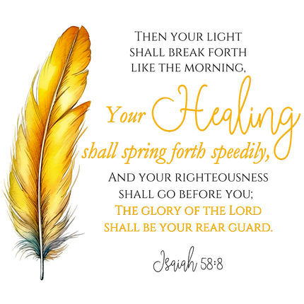 Isaiah 58:8 Bible Verse Feather Scripture 100% Cotton Fabric Panel Block SC111