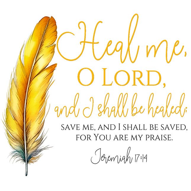 Jeremiah 17:14 Bible Verse Feather Scripture 100% Cotton Fabric Panel Block SC112