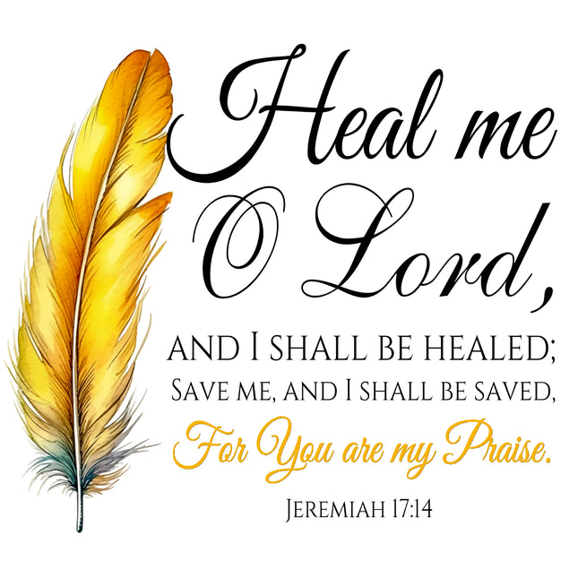 Jeremiah 17:14 Bible Verse Feather Scripture 100% Cotton Fabric Panel Block SC113