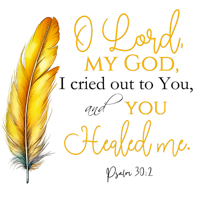 Psalm 30:2 Bible Verse Feather Scripture 100% Cotton Fabric Panel Block SC114