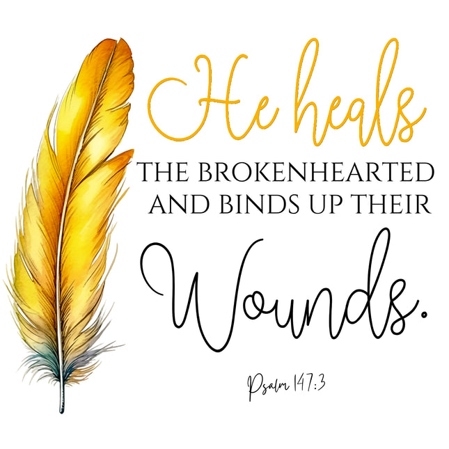 Psalm 147:3 Bible Verse Feather Scripture 100% Cotton Fabric Panel Block SC116