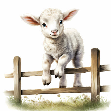 A digitally printed fabric panel featuring a cute lamb 