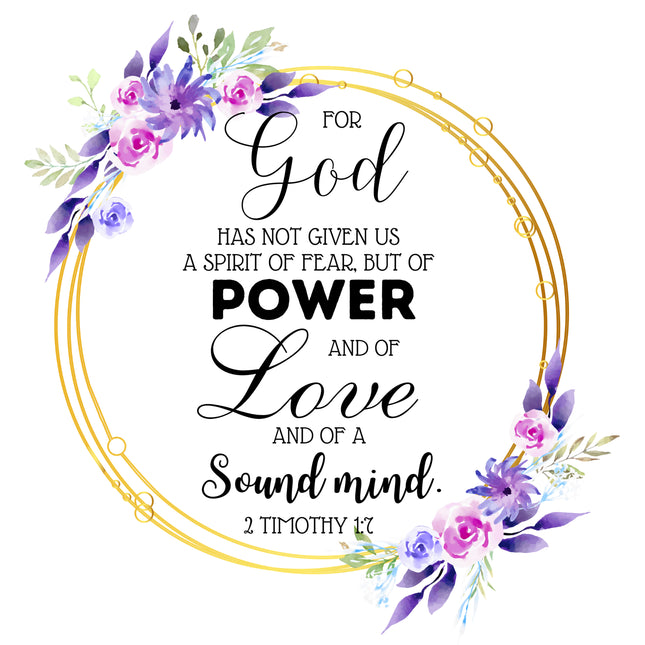 Timothy 1:7 Scripture 100% Cotton Fabric Panel Block SC279