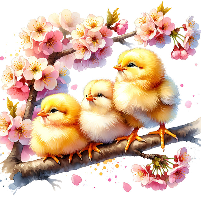 A fabric panel featuring three yellow baby chicks fabric panel