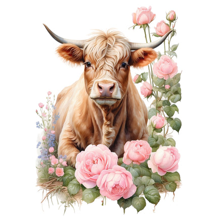 A fabric panel featuring a floral cow