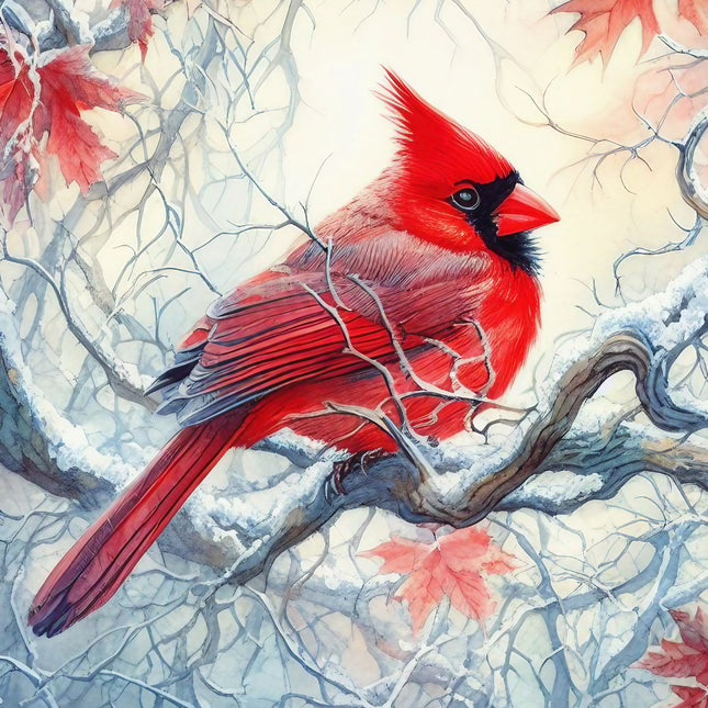 Winter Cardinal 100% Cotton Fabric Panel Block SC713
