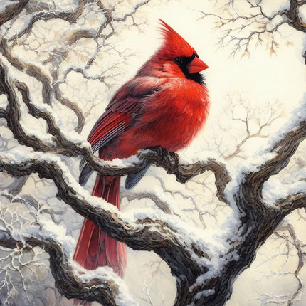 A fabric panel featuring a digitally printed red cardinal perched on a branch