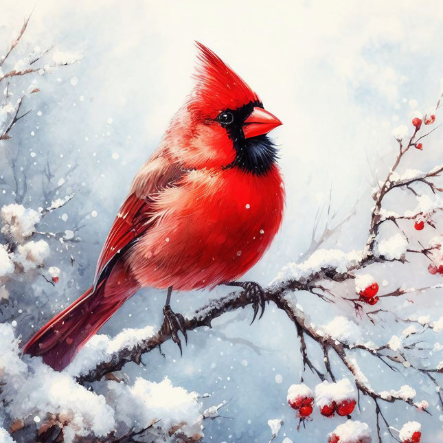 Winter Cardinal 100% Cotton Fabric Panel Block SC745