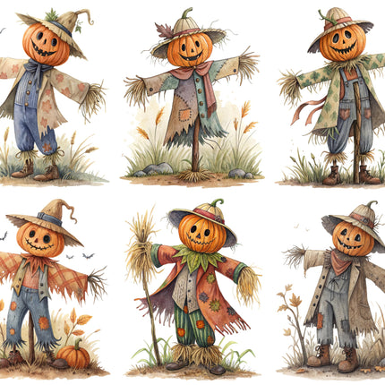 Set of six scarecrow quilt blocks